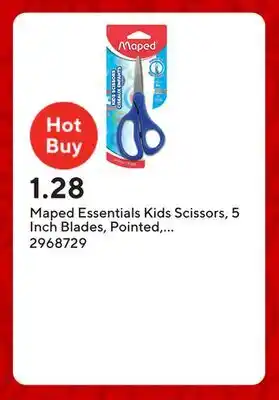 Staples Maped Essentials Kids Scissors, 5 Inch Blades, Pointed, Ambidextrous Handle offer