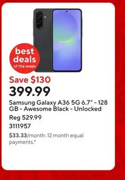 Staples Samsung Galaxy A36 5G 6.7 - 128 GB - Awesome Black - Unlocked offer