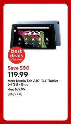 Staples Acer Iconia Tab A10 10.1 Tablet - 64 GB - Blue offer