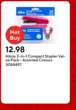 Staples Hilroy 3-In-1 Compact Stapler Value Pack - Assorted Colours offer