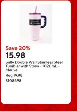Staples Sully Double Wall Stainless Steel Tumbler with Straw - 1020mL - Mauve offer