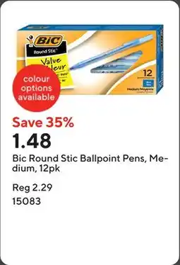 Staples Bic Round Stic Ballpoint Pens, Medium, 12pk offer