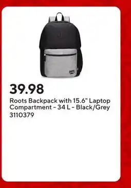 Staples Roots Backpack with 15.6 Laptop Compartment - 34 L - Black/Grey offer