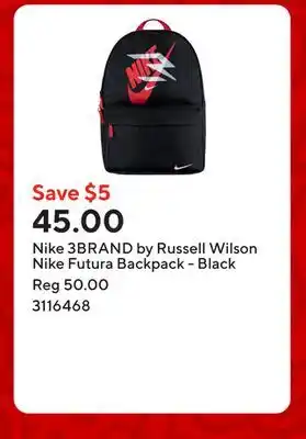 Staples Nike 3BRAND by Russell Wilson Nike Futura Backpack - Black offer