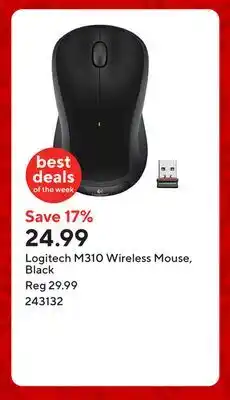 Staples Logitech M310 Wireless Mouse, Black offer