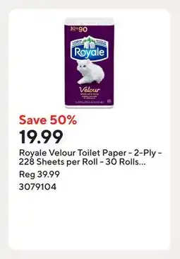 Staples Royale Velour Toilet Paper - 2-Ply - 228 Sheets per Roll - 30 Rolls per Pack offer