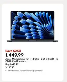 Staples Apple Macbook Air 15 - M4 Chip - 256 GB SSD - 16 GB Unified Memory - Midnight - English offer