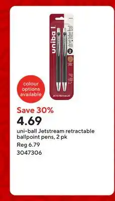Staples uni-ball Jetstream retractable ballpoint pens, 2 pk offer