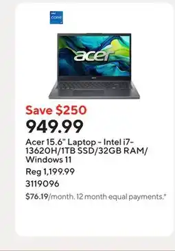 Staples Acer 15.6 Laptop - Intel i7-13620H/1TB SSD/32GB RAM/Windows 11 offer