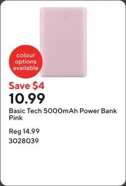 Staples Basic Tech 5000mAh Power Bank Pink offer