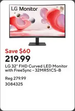Staples LG 32 FHD Curved LED Monitor with FreeSync - 32MR51CS-B offer