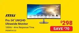 Visions Electronics MSI Pro 34 UWQHD Ultrawide Monitor offer