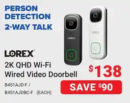 Visions Electronics Lorex 2-WAY TALK 2K QHD Wi-Fi Wired Video Doorbell offer