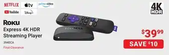 Visions Electronics Roku Express 4K HDR Streaming Player offer