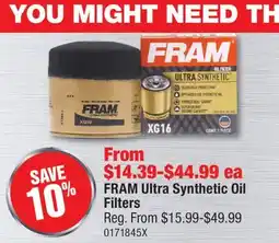 PartSource FRAM Ultra Synthetic Oil Filters offer