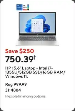 Staples HP 15.6 Laptop - Intel i7-1355U/512GB SSD/16GB RAM/Windows 11 offer