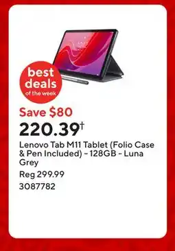 Staples Lenovo Tab M11 Tablet (Folio Case & Pen Included) - 128GB - Luna Grey offer
