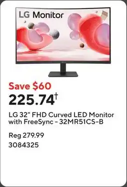 Staples LG 32 FHD Curved LED Monitor with FreeSync - 32MR51CS-B offer