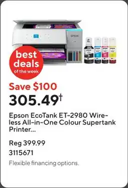 Staples Epson EcoTank ET-2980 Wireless All-in-One Colour Supertank Printer - White offer