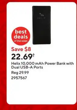 Staples Helix 10,000 mAh Power Bank with Dual USB-A Ports offer