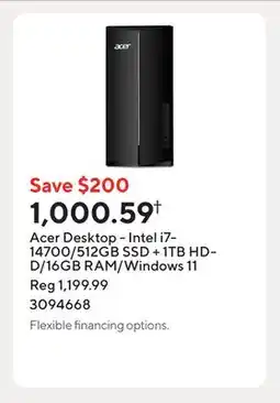 Staples Acer Desktop - Intel i7-14700/512GB SSD + 1TB HDD/16GB RAM/Windows 11 offer