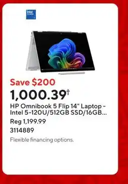Staples HP Omnibook 5 Flip 14 Laptop - Intel 5-120U/512GB SSD/16GB RAM/Windows 11 Home offer