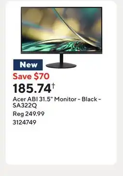 Staples Acer ABI 31.5 Monitor - Black - SA322Q offer