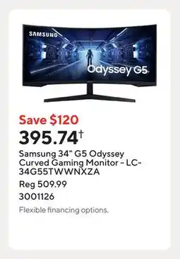 Staples Samsung 34 G5 Odyssey Curved Gaming Monitor - LC34G55TWWNXZA offer