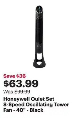 Best Buy Honeywell Quiet Set 8-Speed Oscillating Tower Fan - 40 - Black offer