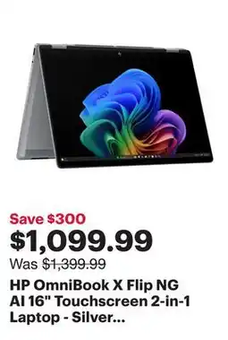 Best Buy HP OmniBook X Flip NG AI 16 Touchscreen 2-in-1 Laptop - Silver (AMD Ryzen AI 5 340/16GB RAM/1TB SSD) offer