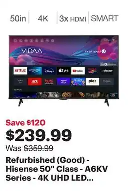 Best Buy Refurbished (Good) - Hisense 50 Class - A6KV Series - 4K UHD LED LCD TV offer