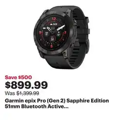Best Buy Garmin epix Pro (Gen 2) Sapphire Edition 51mm Bluetooth Active Smartwatch - Medium/Large - Black offer