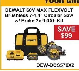 Atlas Tools & Machinery DEWALT 60V MAX FLEXVOLT Brushless 7-1/4 Circular Saw w/ Brake 2x 9.0Ah Kit offer