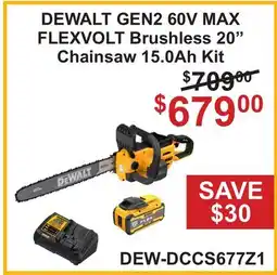 Atlas Tools & Machinery DEWALT GEN2 60V MAX FLEXVOLT Brushless 20 Chainsaw 15.0Ah Kit offer