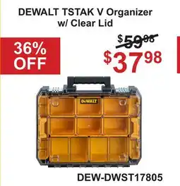 Atlas Tools & Machinery DEWALT TSTAK V Organizer w/ Clear Lid offer
