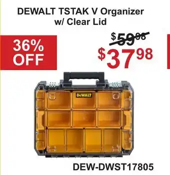 Atlas Tools & Machinery DEWALT TSTAK V Organizer w/ Clear Lid offer