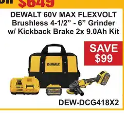 Atlas Tools & Machinery DEWALT 60V MAX FLEXVOLT Brushless 4-1/2-6 Grinder w/Kickback Brake 2x 9.0Ah offer