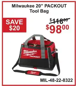 Atlas Tools & Machinery Milwaukee 20 PACKOUT Tool Bag offer