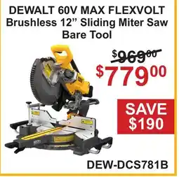 Atlas Tools & Machinery DEWALT 60V MAX FLEXVOLT Brushless 12 Sliding Miter Saw Bare Tool offer