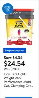 Walmart Tidy Cats LightWeight 24/7 Performance Multi-Cat, Clumping Cat Litter 7.71 kg offer