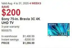 Costco Sony Bravia 3C 4K offer