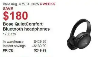 Costco Bose QuietComfort Bluetooth headphones offer