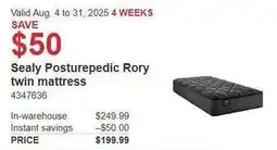 Costco Sealy Posturepedic Rory twin mattress offer