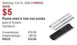 Costco Puma men's low cut socks offer