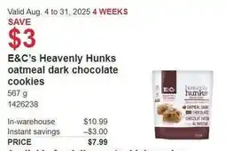 Costco E&C's Heavenly Hunks oatmeal dark chocolate cookies offer