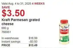 Costco Kraft Parmesan grated cheese offer