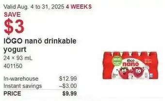 Costco IÖGO nanö drinkable yogurt offer