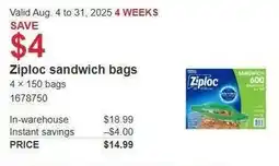 Costco Ziploc sandwich bags offer