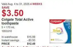 Costco Colgate total active toothpaste offer