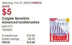 Costco Colgate sensitive advanced toothbrushes offer